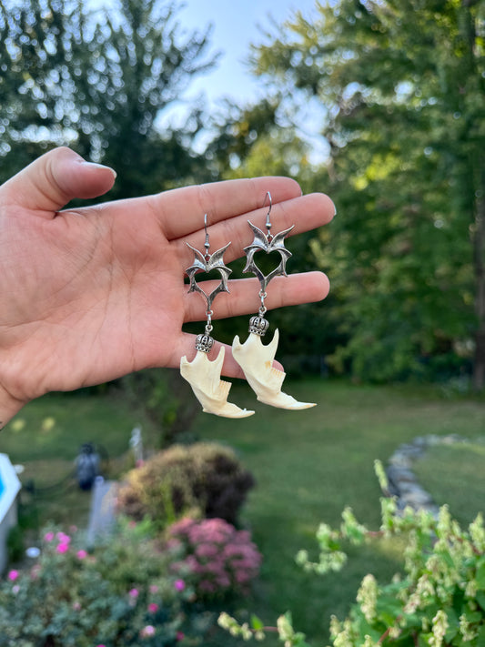 Heart Muskrat Jaw Earrings