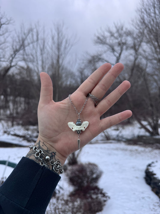 Silver Spike Mink Atlas Vertebrae Necklace