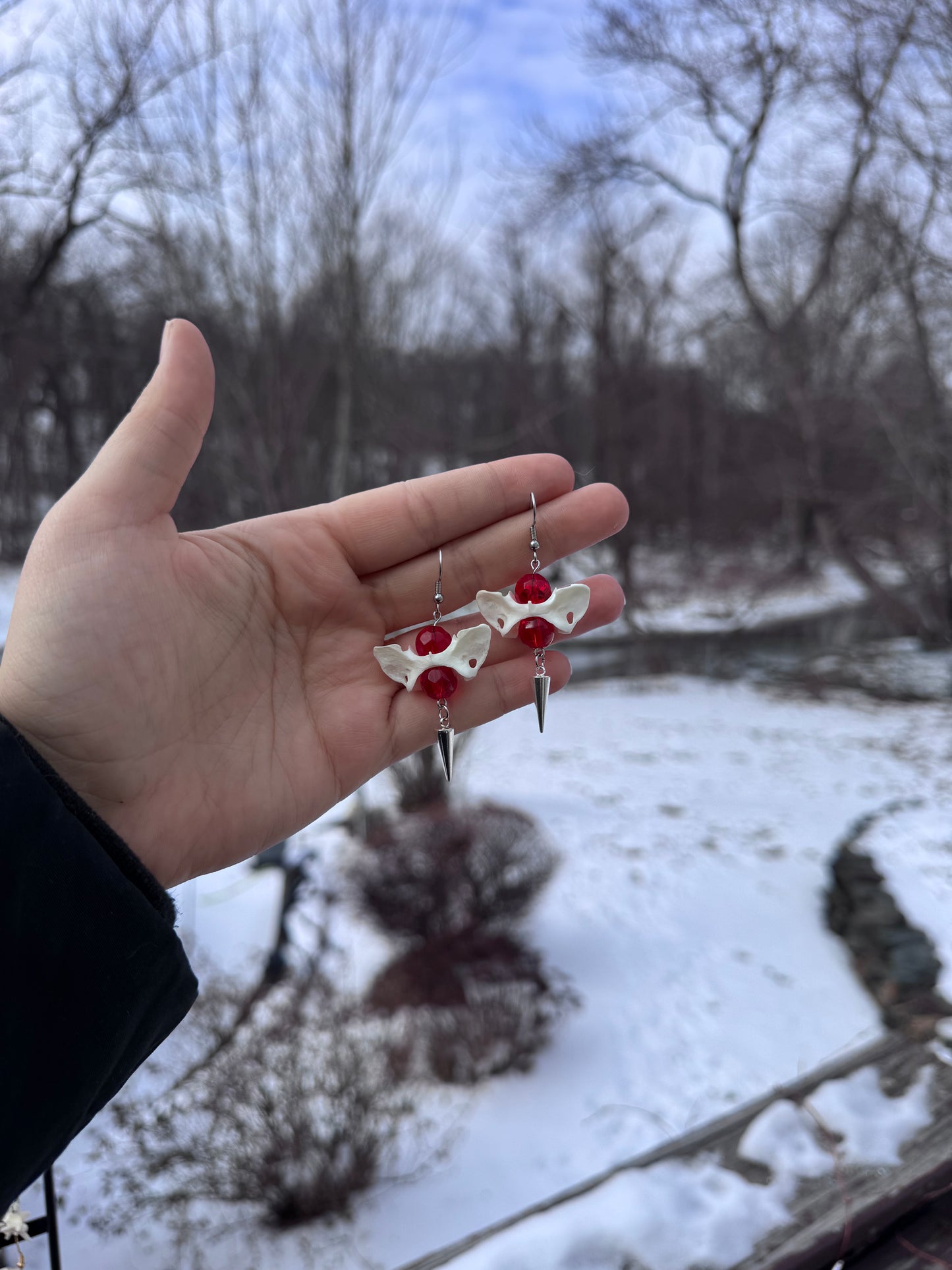 Mink Vertebrae Red Earrings