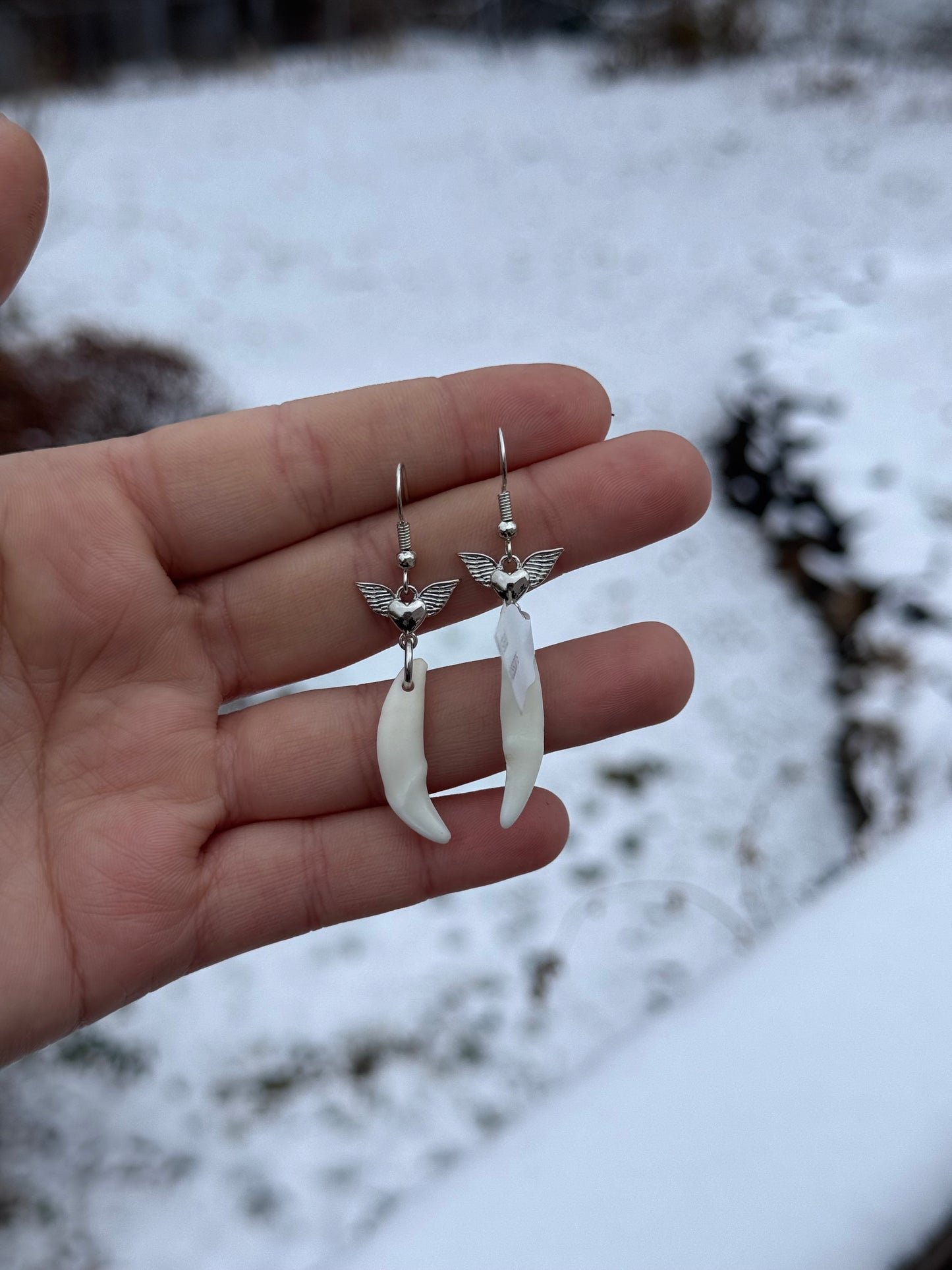 Flying Heart Coyote Fang Earrings