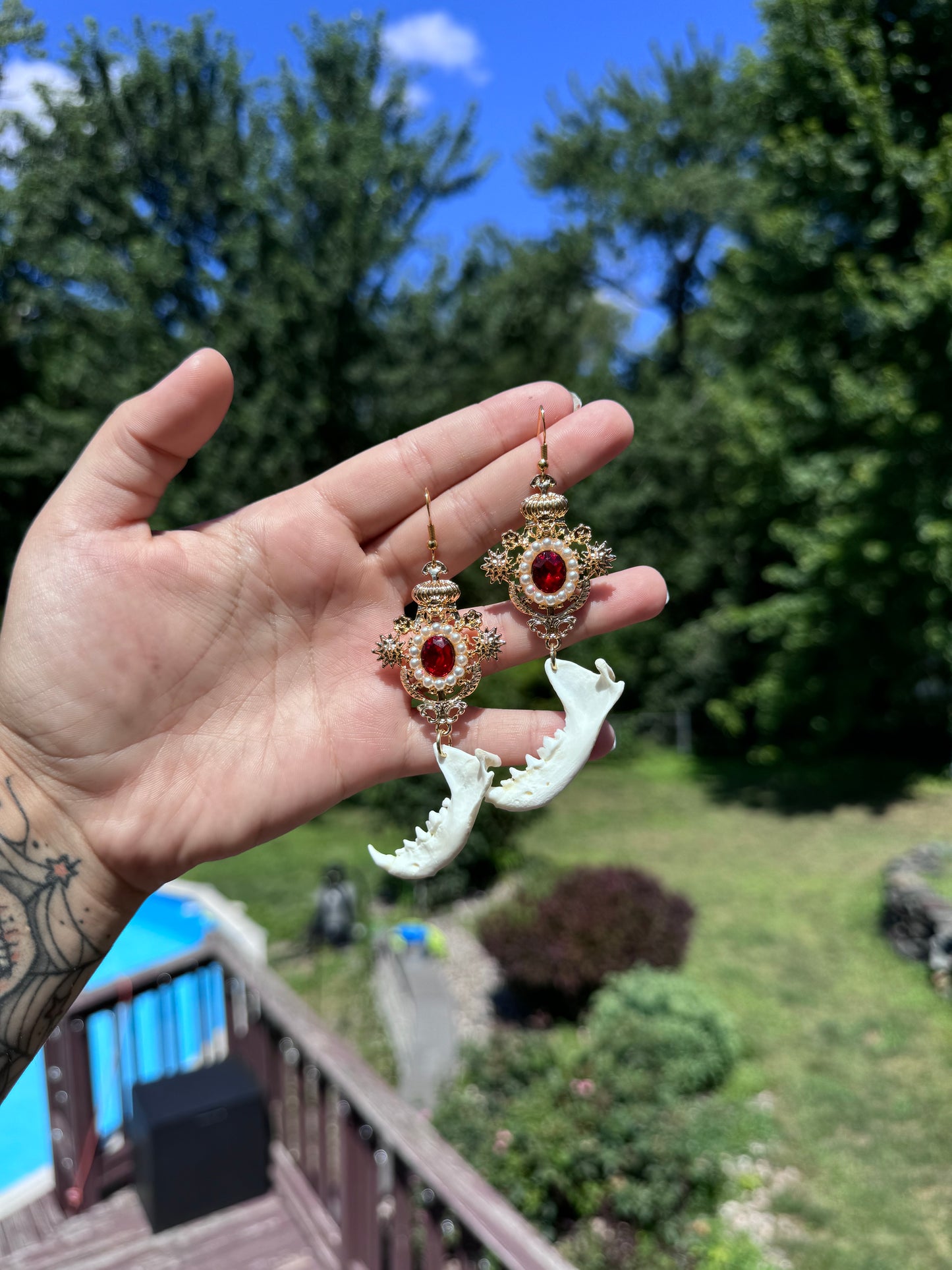 Red Mink Jaw Earrings