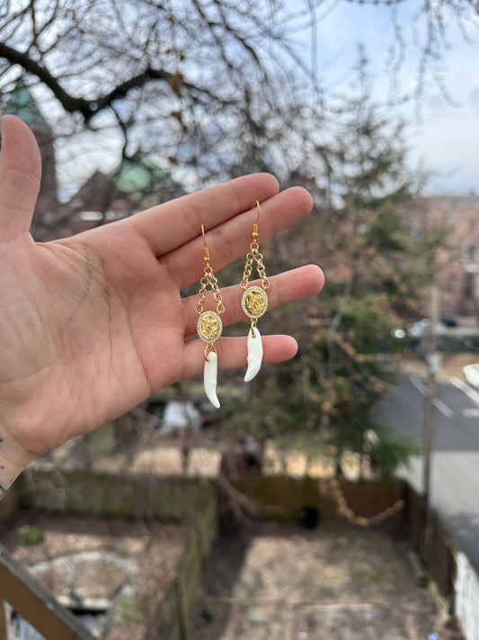 Rosary Coyote Fang Tooth Earrings