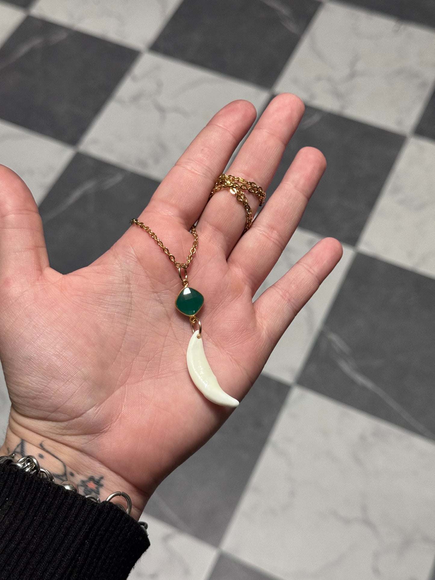 Green Coyote Fang Necklace