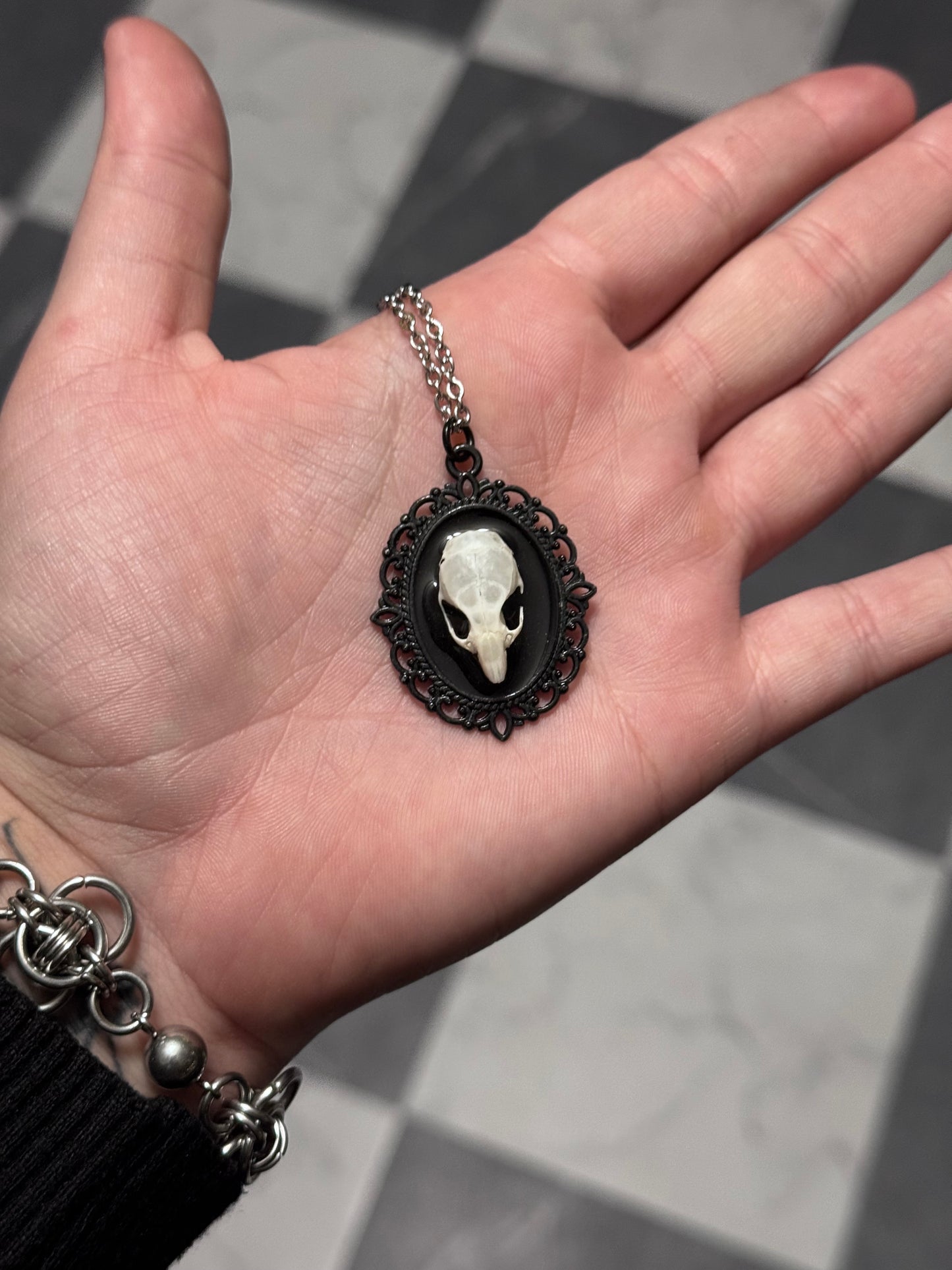 Black Mouse Skull Necklace