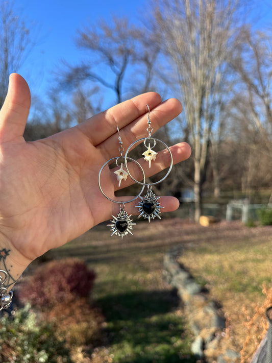 Black Heart Vertebrae Earrings