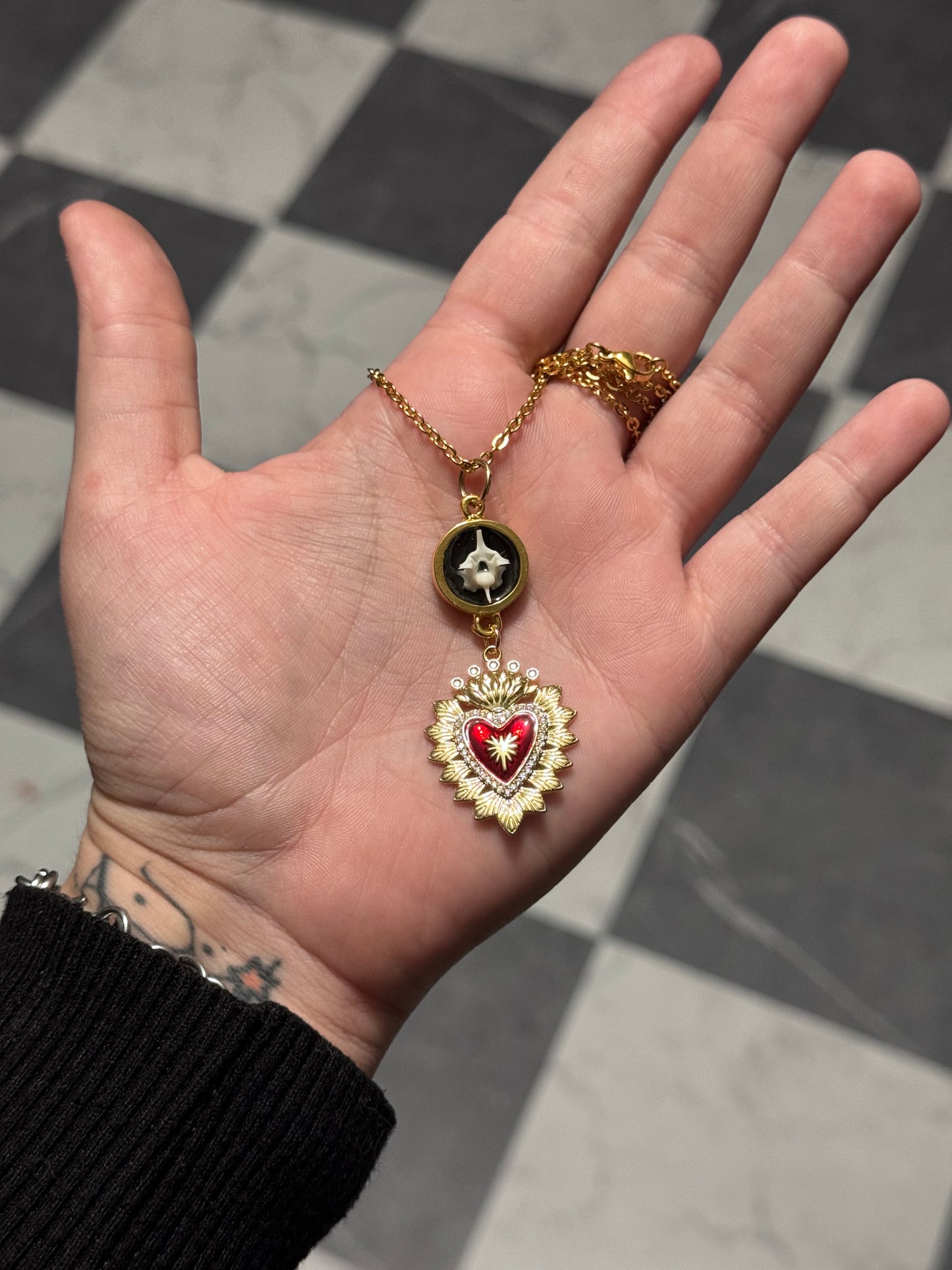 Red Heart Vertebrae Necklace