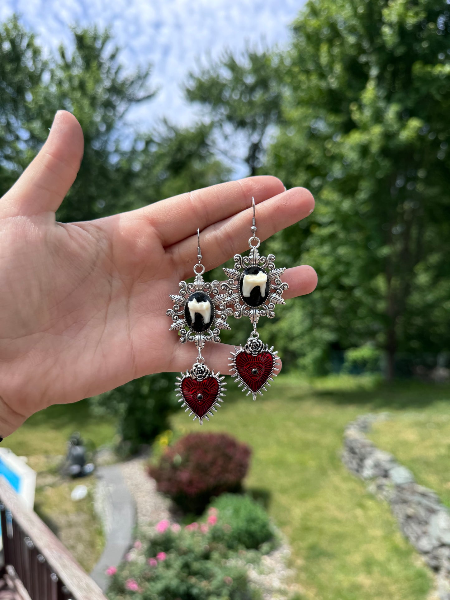 Heart Raccoon Tooth Earrings