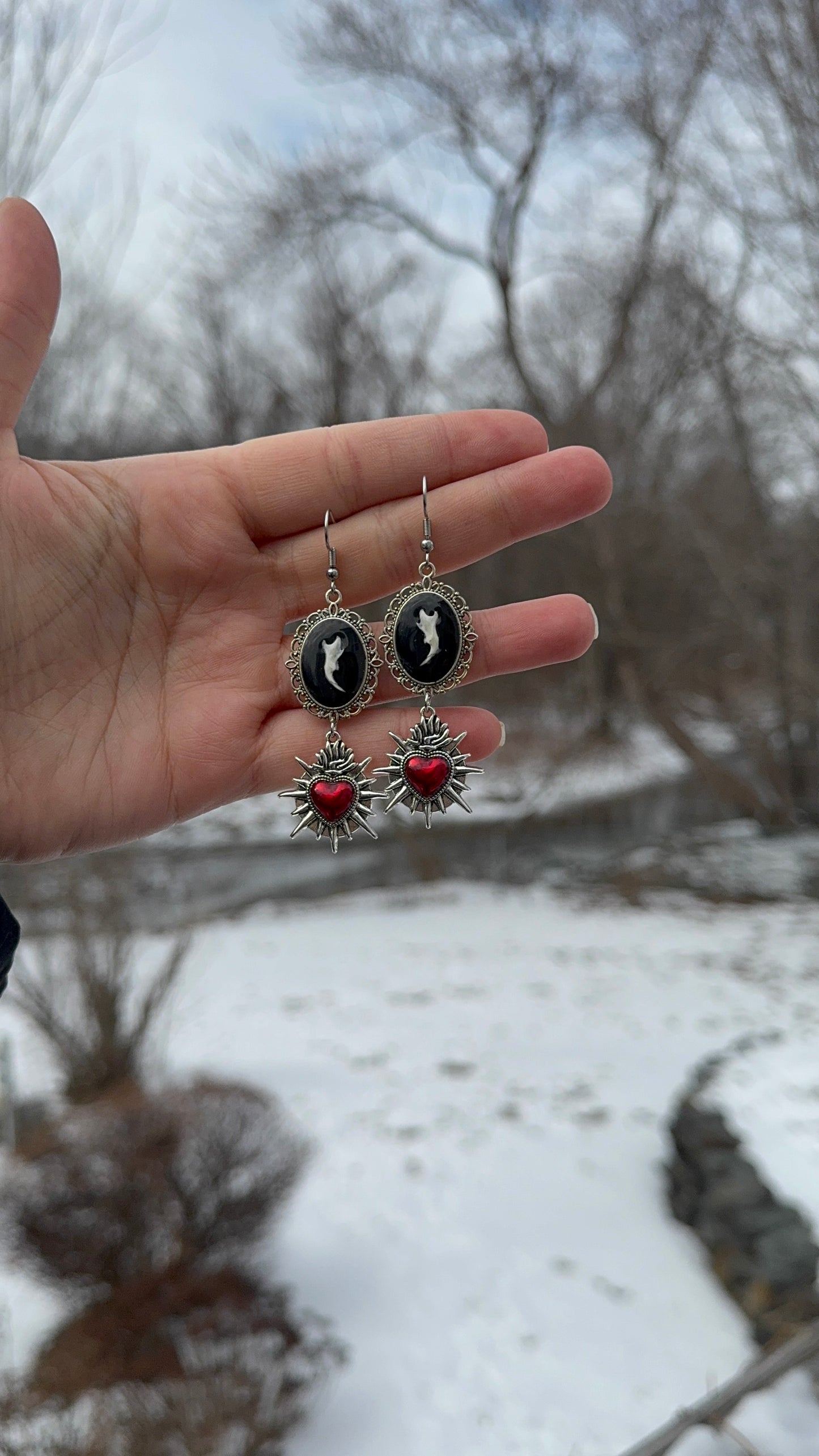 Red Heart Mouse Jaw Earrings