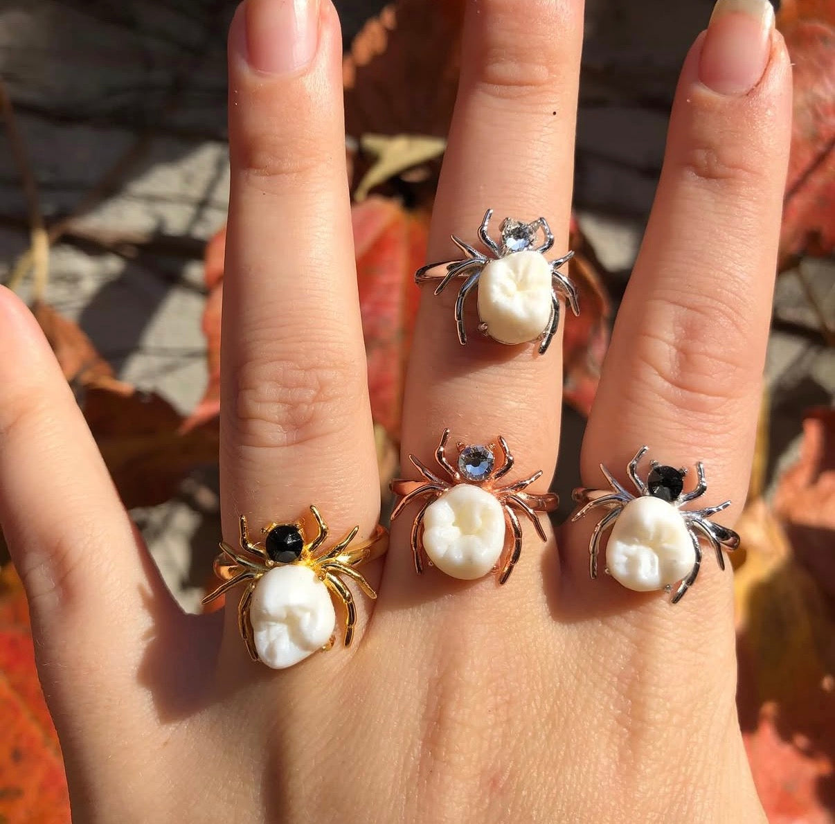 Spider Human Tooth Rings