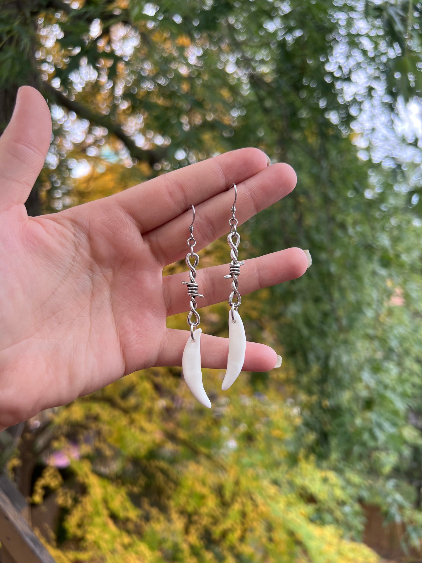 Barbed Wire Coyote Fang Earrings